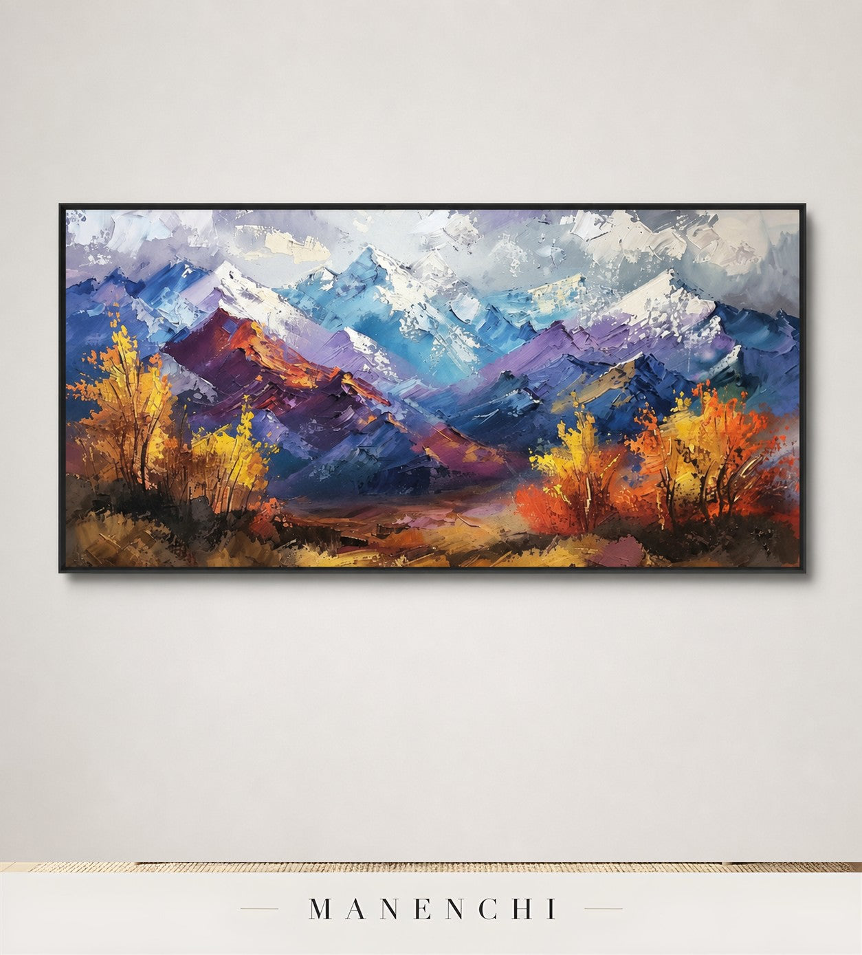 Scarped Peaks | Contemporary Wall Art - original hand-painted painting by Manenchi, styled in a room setting