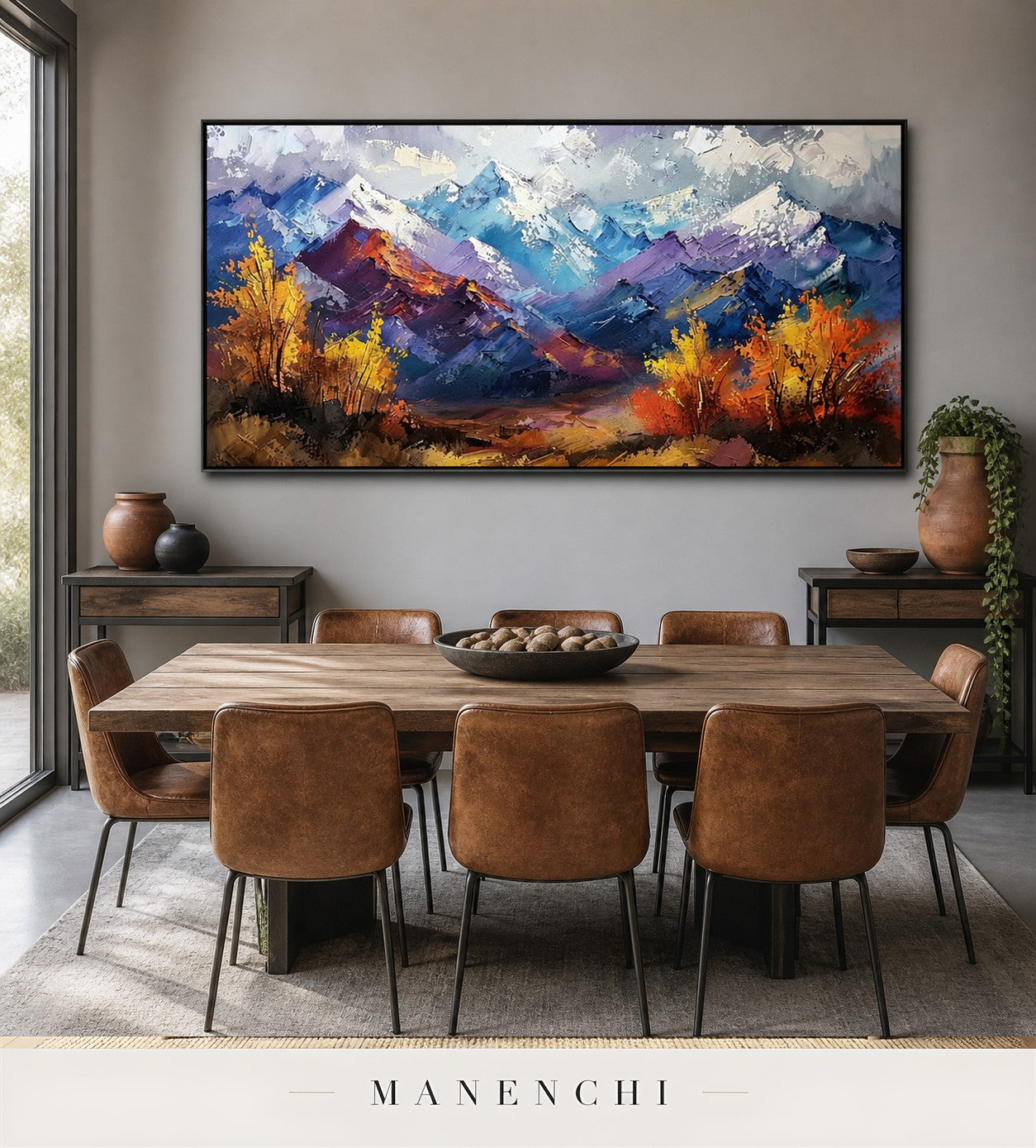 Scarped Peaks | Contemporary Wall Art - original hand-painted painting by Manenchi, styled in a room setting