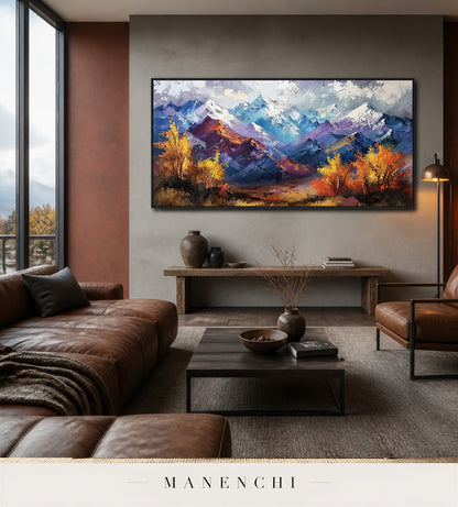Scarped Peaks | Contemporary Wall Art - original hand-painted painting by Manenchi, styled in a room setting