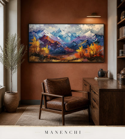 Scarped Peaks | Contemporary Wall Art - original hand-painted painting by Manenchi, styled in a room setting