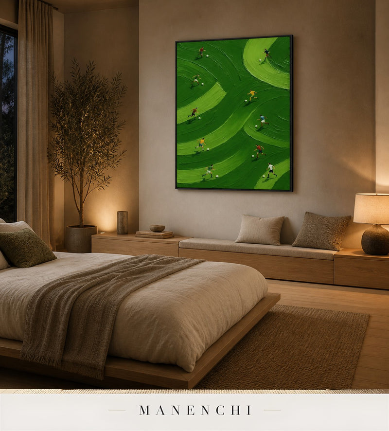 Green Gyre | Contemporary Wall Art - original hand-painted painting by Manenchi, styled in a room setting