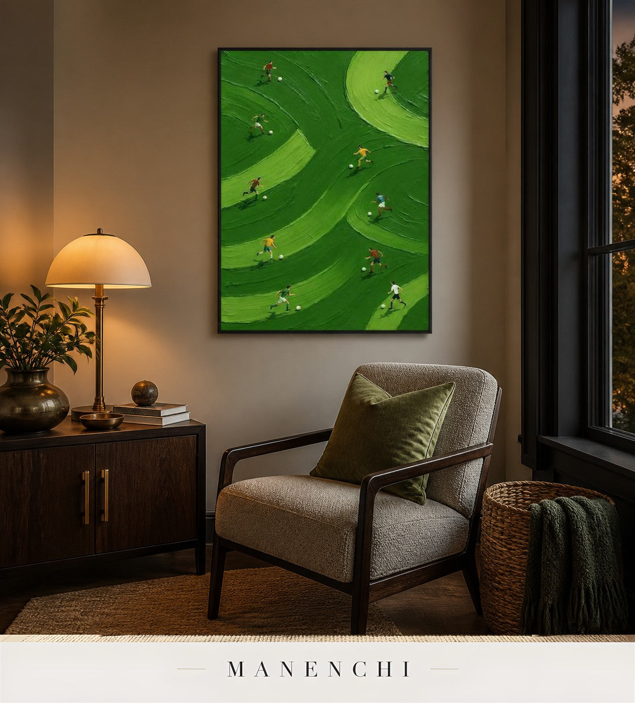 Green Gyre | Contemporary Wall Art - original hand-painted painting by Manenchi, styled in a room setting