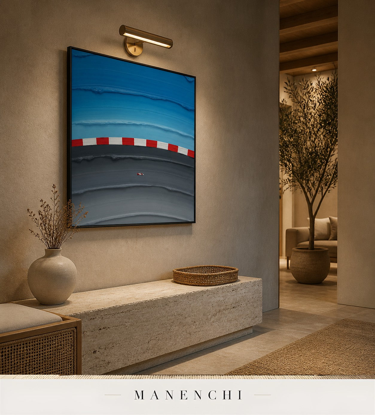 Gleaming Course | Contemporary Wall Art - original hand-painted painting by Manenchi, styled in a room setting
