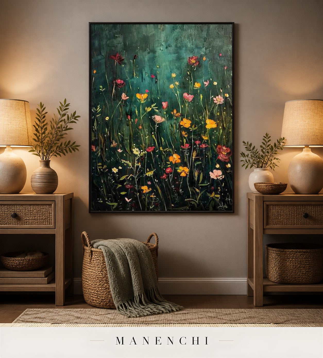Emergent Thicket | Wabi-Sabi Wall Art - original hand-painted painting by Manenchi, styled in a room setting