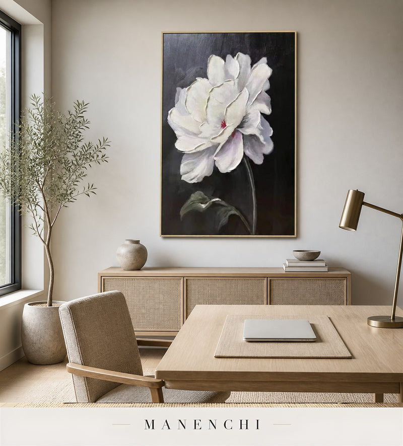 Opalescent Volute | Floral Wall Art - original hand-painted painting by Manenchi, styled in a room setting