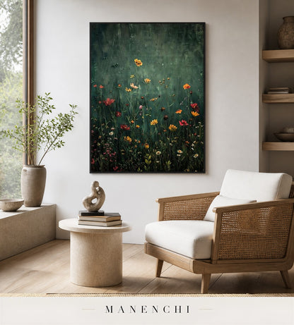 Fleur Assemblage | Floral Wall Art - original hand-painted painting by Manenchi, styled in a room setting