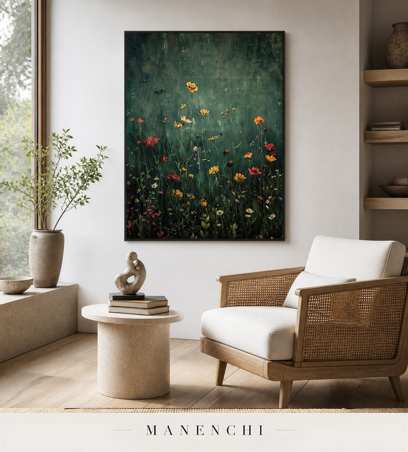 Fleur Assemblage | Floral Wall Art - original hand-painted painting by Manenchi, styled in a room setting