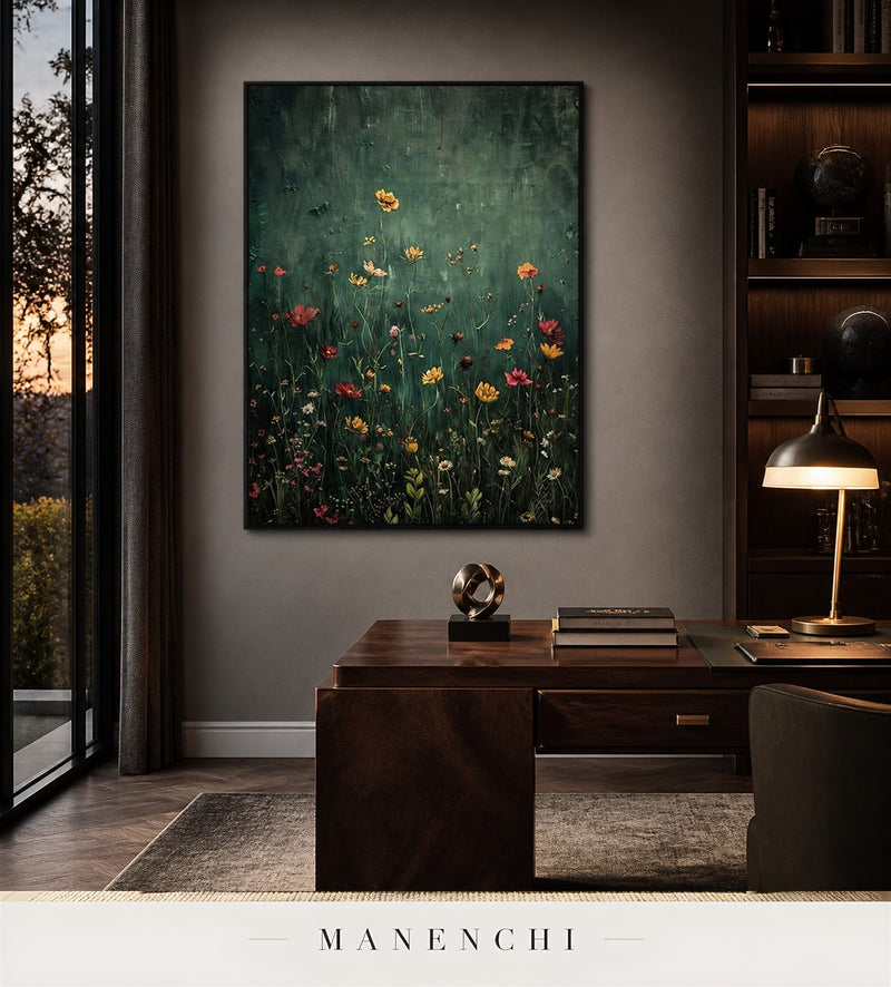 Fleur Assemblage | Floral Wall Art - original hand-painted painting by Manenchi, styled in a room setting