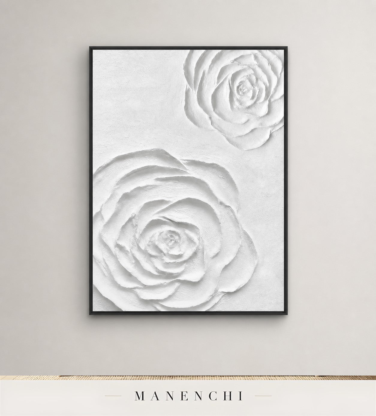 Gypsum Relief | Floral Wall Art - original hand-painted painting by Manenchi, styled in a room setting