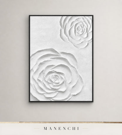 Gypsum Relief | Floral Wall Art - original hand-painted painting by Manenchi, styled in a room setting