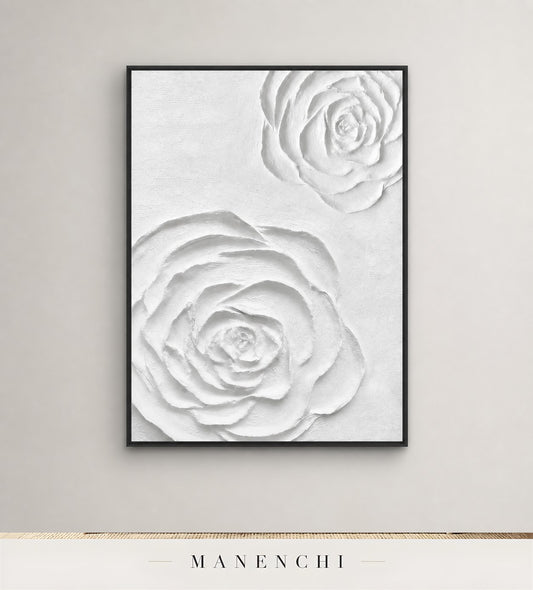 Gypsum Relief | Floral Wall Art - original hand-painted painting by Manenchi, styled in a room setting