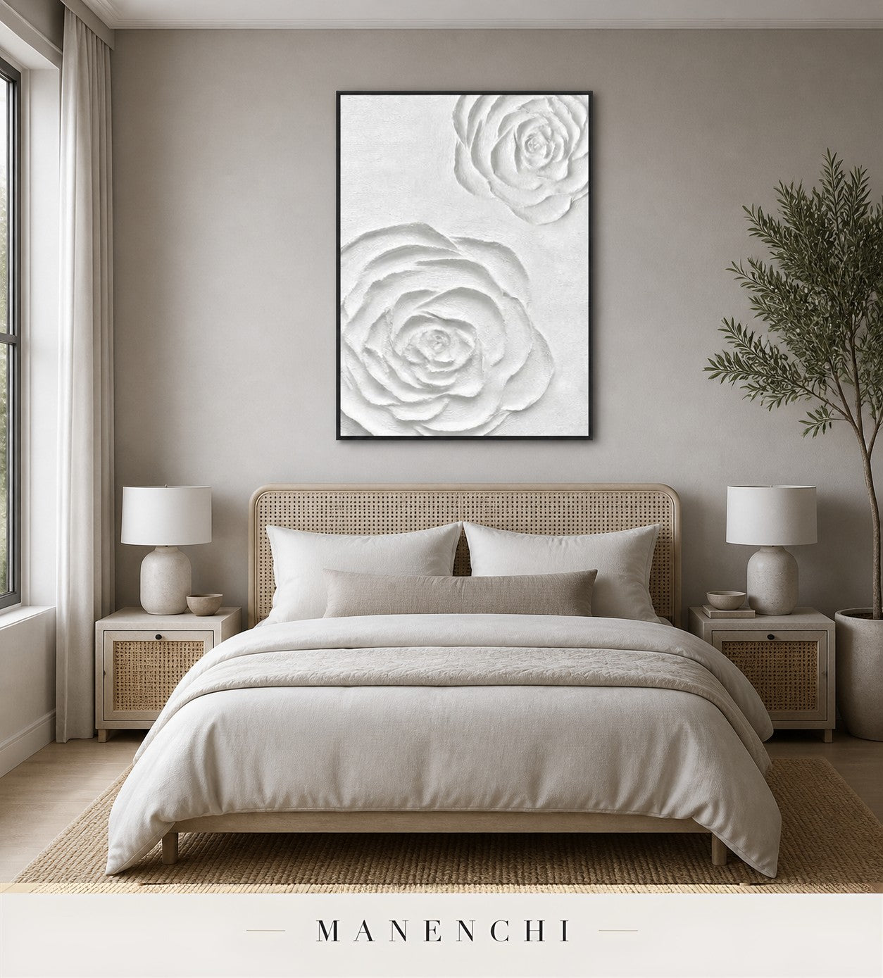 Gypsum Relief | Floral Wall Art - original hand-painted painting by Manenchi, styled in a room setting