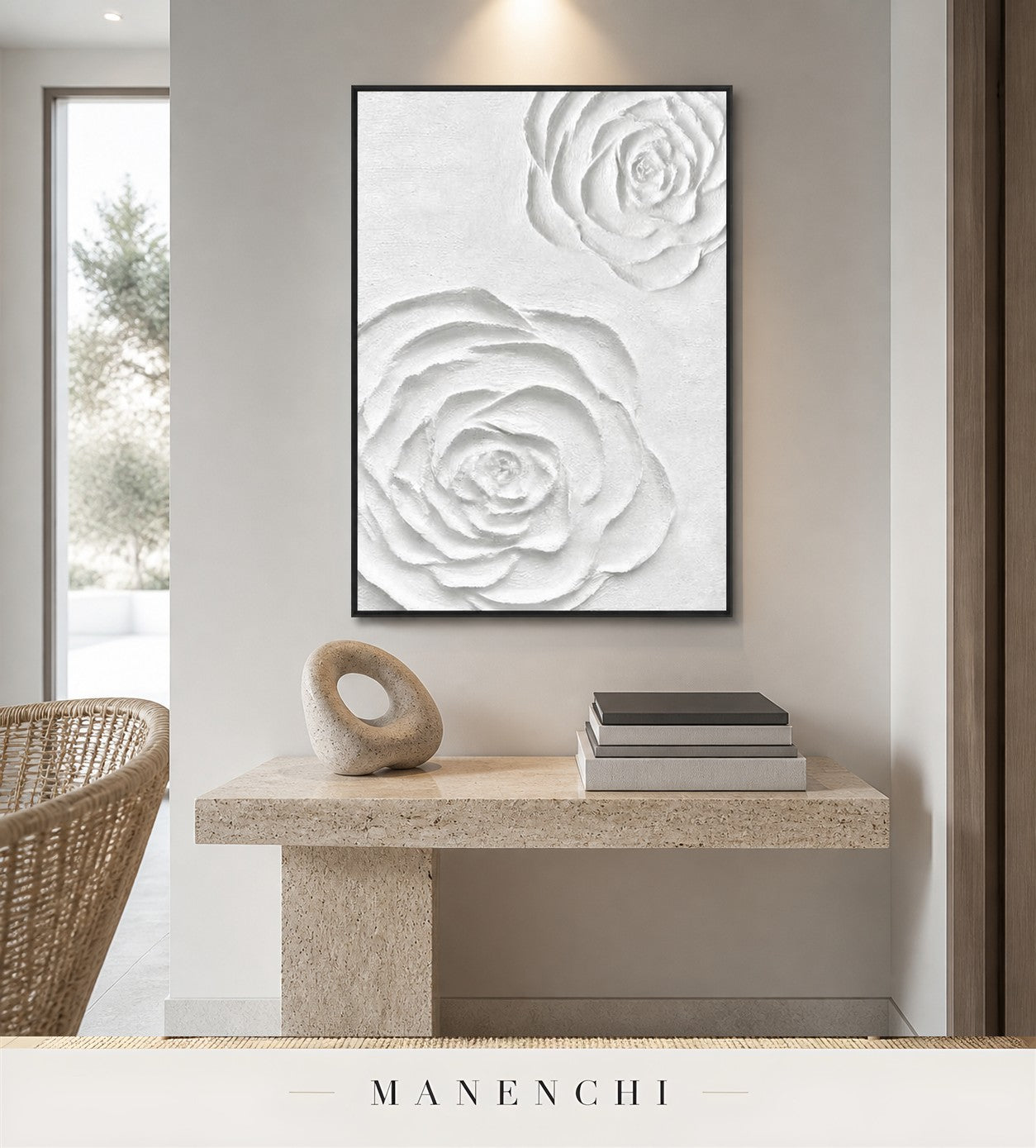 Gypsum Relief | Floral Wall Art - original hand-painted painting by Manenchi, styled in a room setting