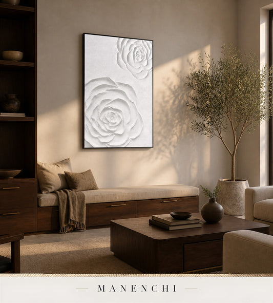 Gypsum Relief | Floral Wall Art - original hand-painted painting by Manenchi, styled in a room setting