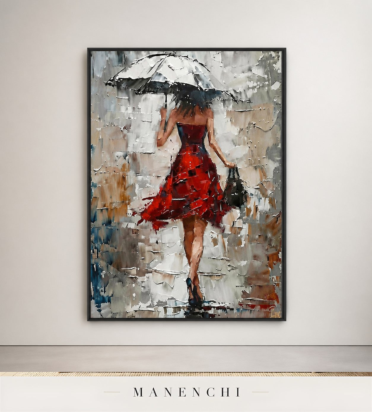 Vermilion Body | Contemporary Wall Art - original hand-painted painting by Manenchi, styled in a room setting