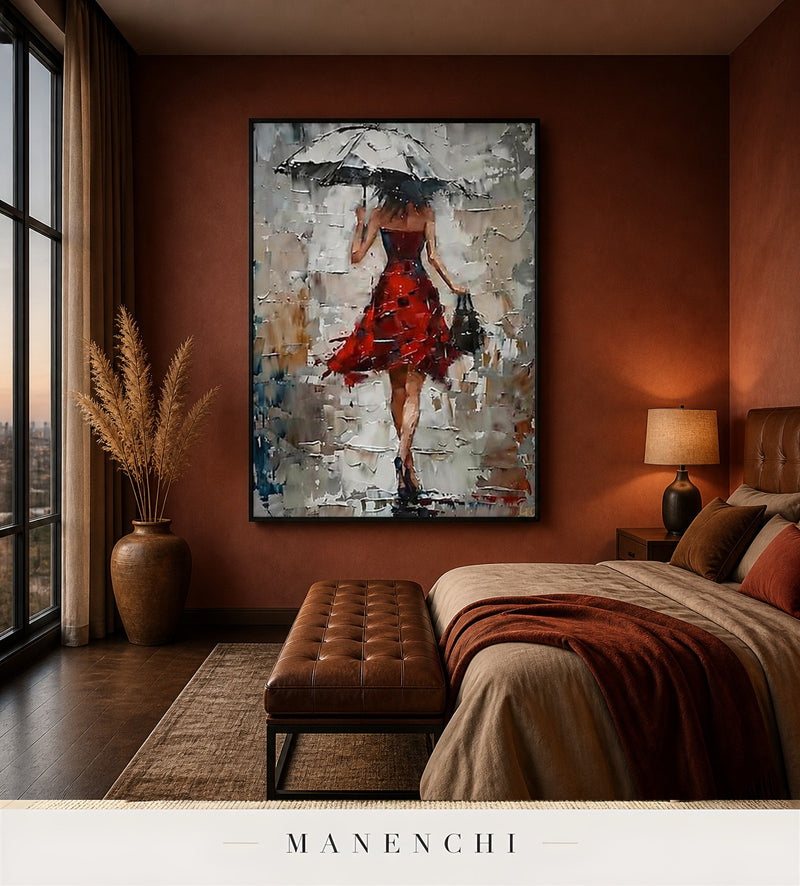Vermilion Body | Contemporary Wall Art - original hand-painted painting by Manenchi, styled in a room setting
