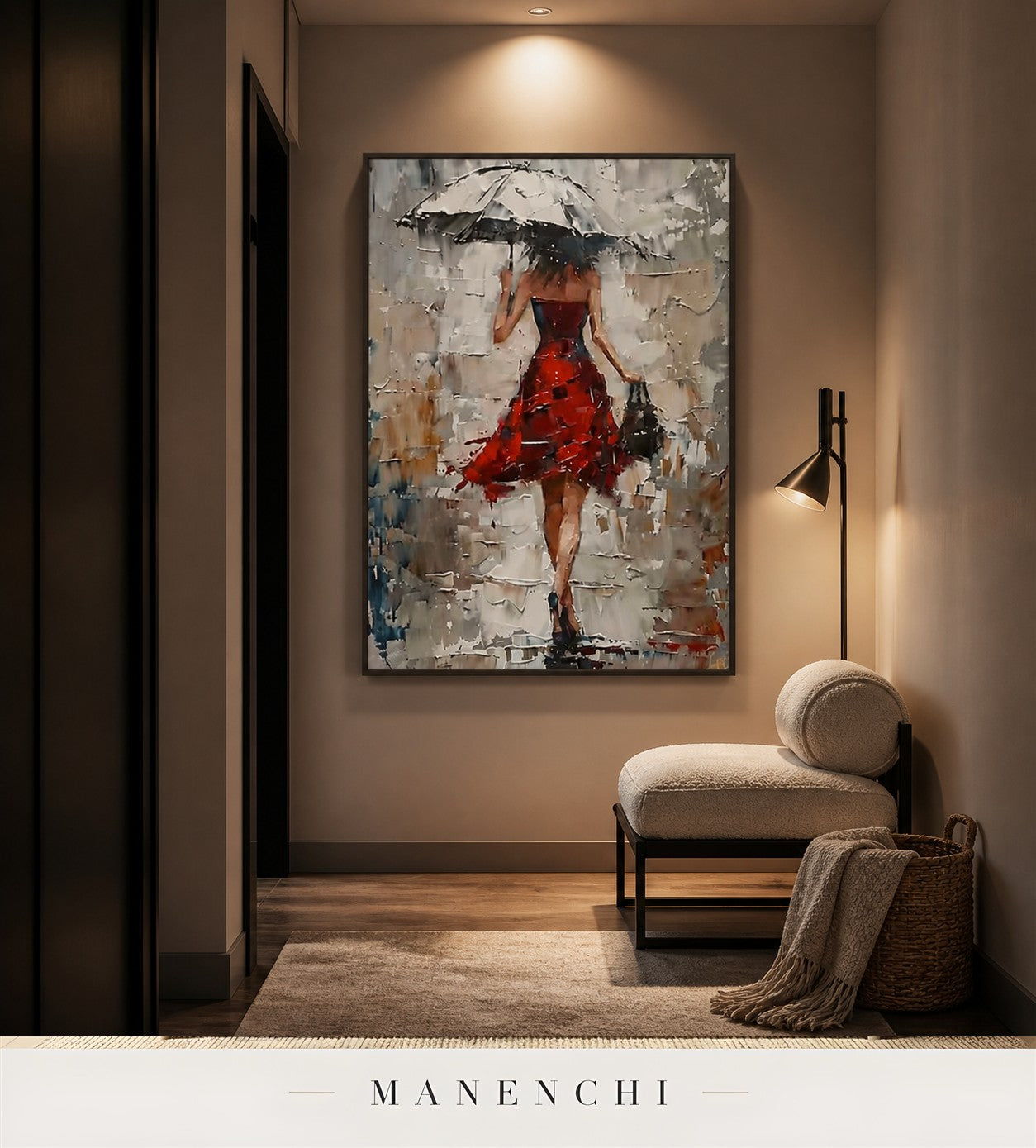 Vermilion Body | Contemporary Wall Art - original hand-painted painting by Manenchi, styled in a room setting