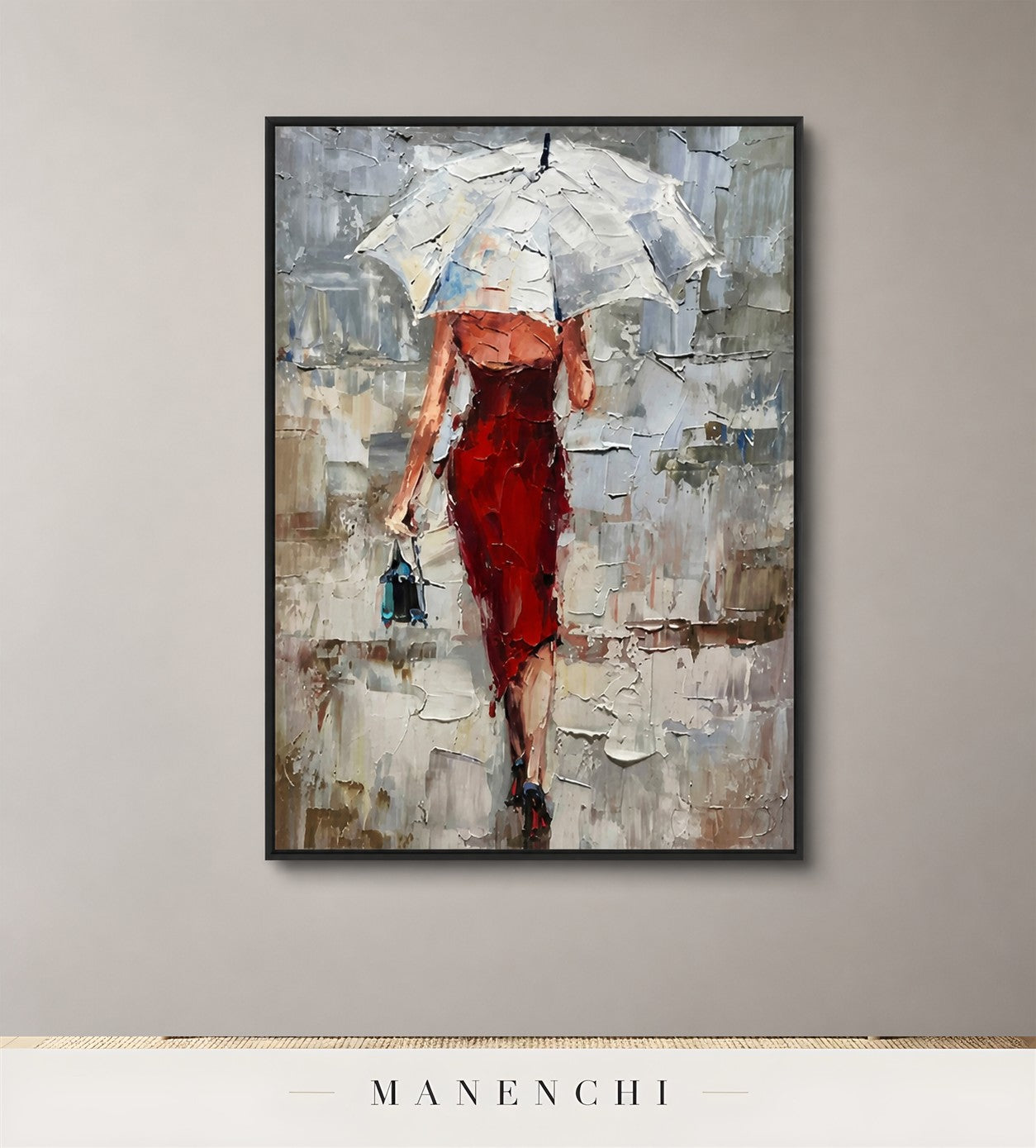 Vermilion Lift | Contemporary Wall Art - original hand-painted painting by Manenchi, styled in a room setting