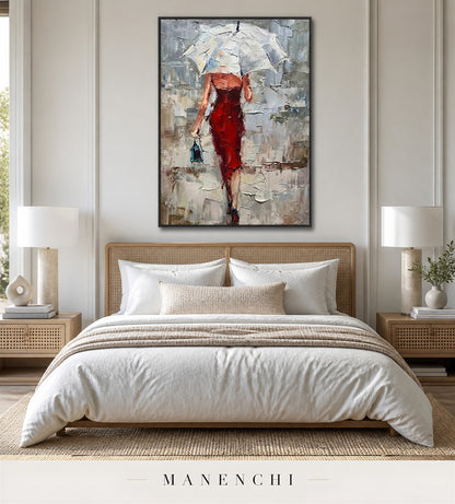 Vermilion Lift | Contemporary Wall Art - original hand-painted painting by Manenchi, styled in a room setting