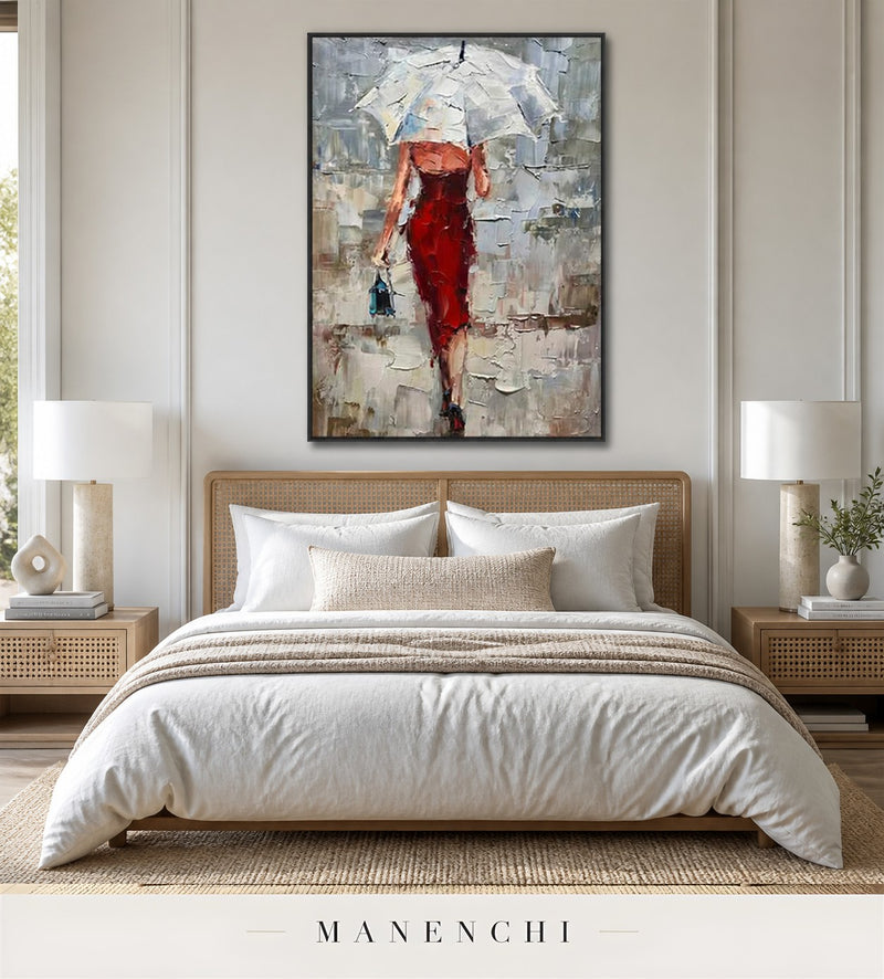 Vermilion Lift | Contemporary Wall Art - original hand-painted painting by Manenchi, styled in a room setting