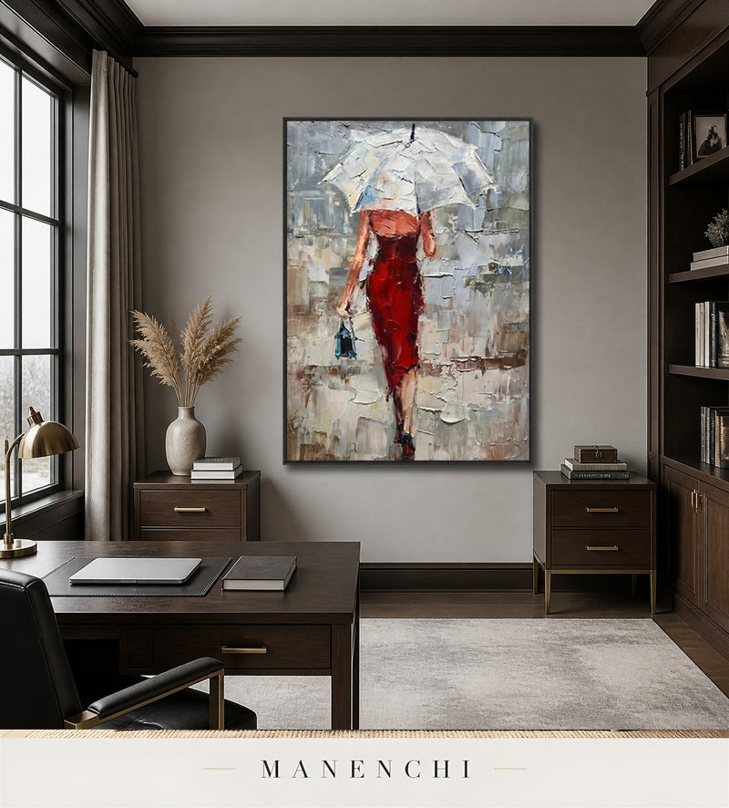 Vermilion Lift | Contemporary Wall Art - original hand-painted painting by Manenchi, styled in a room setting
