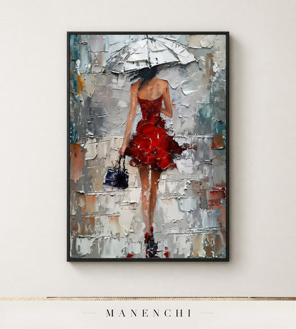 Scarlet Stride | Contemporary Wall Art - original hand-painted painting by Manenchi, styled in a room setting