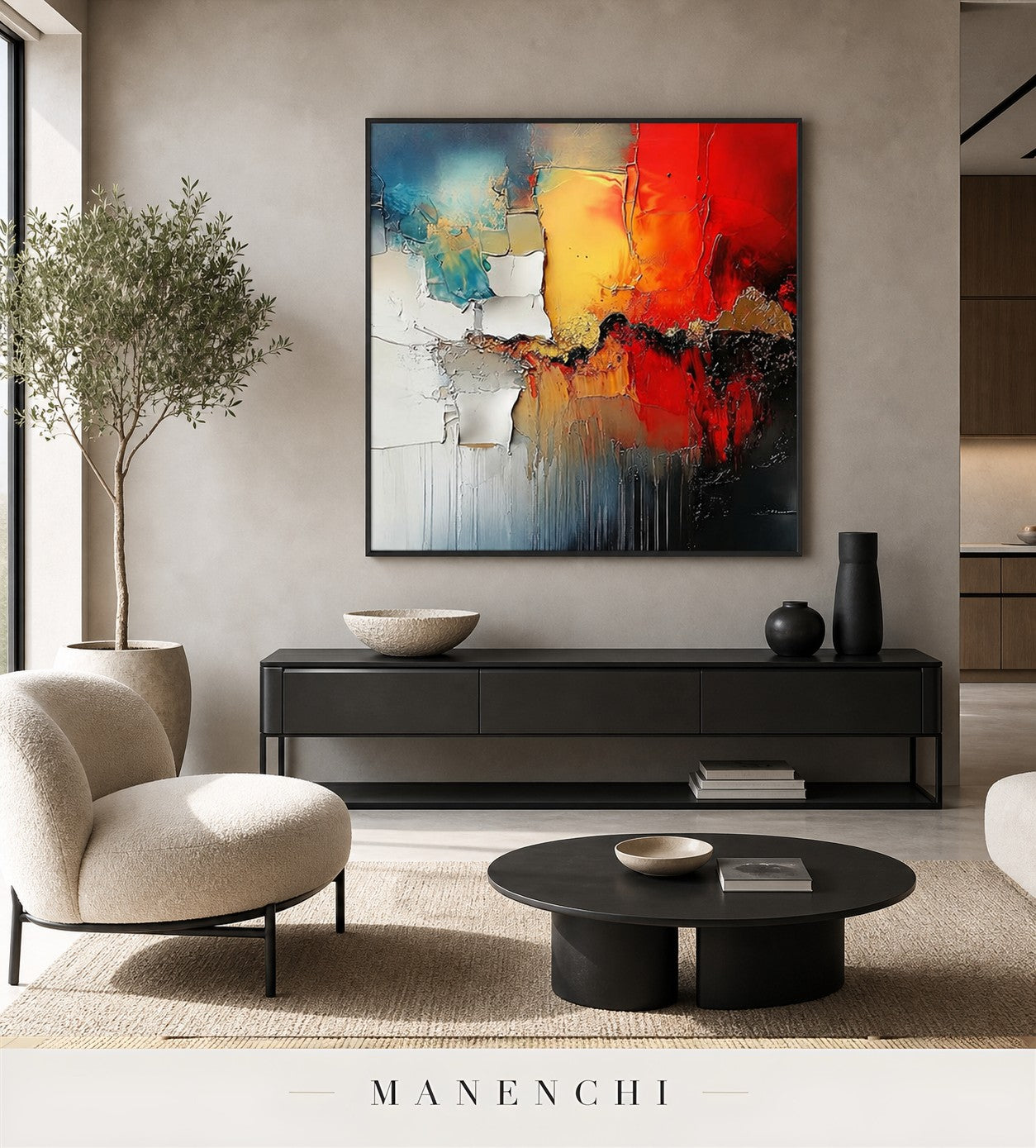 Raised Sheen | Contemporary Wall Art - original hand-painted painting by Manenchi, styled in a room setting