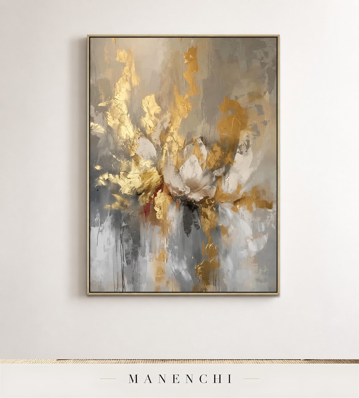 Fleur Strands | Gold Leaf Wall Art - original hand-painted painting by Manenchi, styled in a room setting