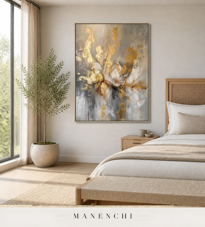 Fleur Strands | Gold Leaf Wall Art - original hand-painted painting by Manenchi, styled in a room setting