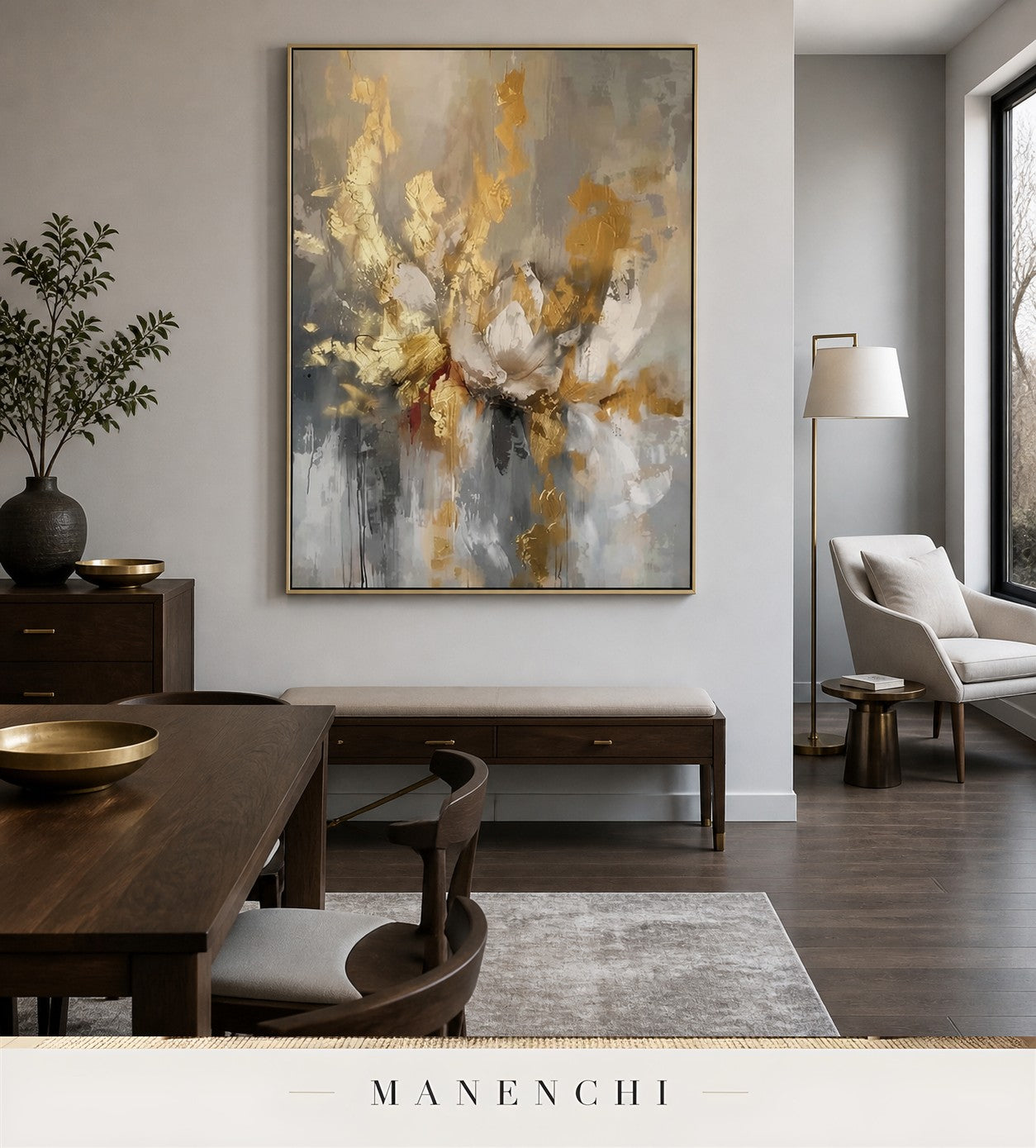 Fleur Strands | Gold Leaf Wall Art - original hand-painted painting by Manenchi, styled in a room setting
