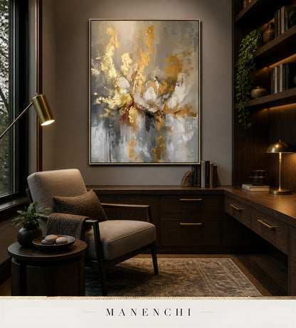 Fleur Strands | Gold Leaf Wall Art - original hand-painted painting by Manenchi, styled in a room setting