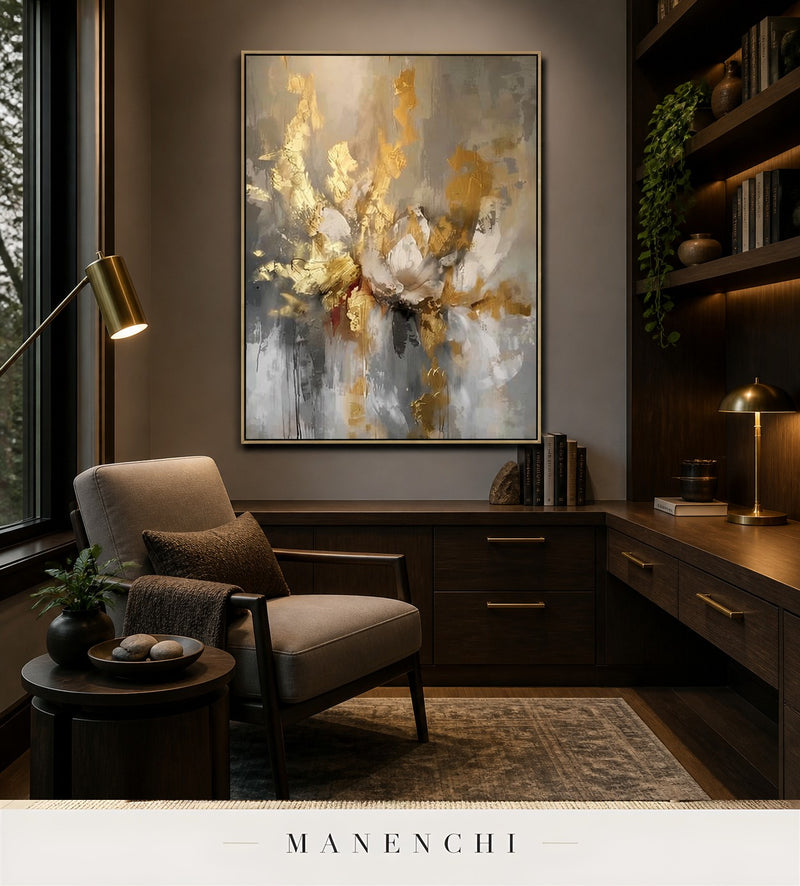 Fleur Strands | Gold Leaf Wall Art - original hand-painted painting by Manenchi, styled in a room setting