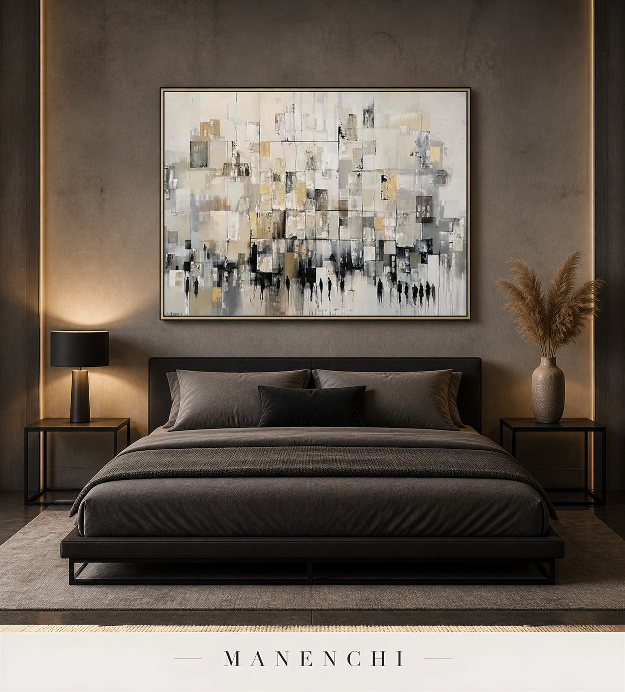 Auric Edifice | Gold Leaf Wall Art - original hand-painted painting by Manenchi, styled in a room setting
