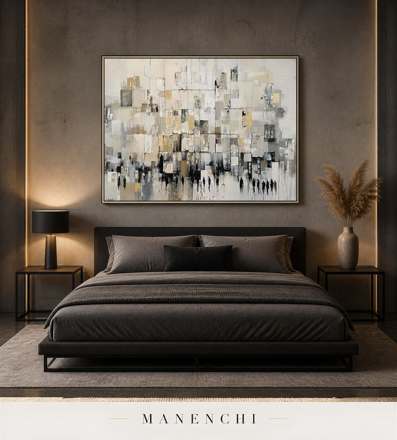 Auric Edifice | Gold Leaf Wall Art - original hand-painted painting by Manenchi, styled in a room setting