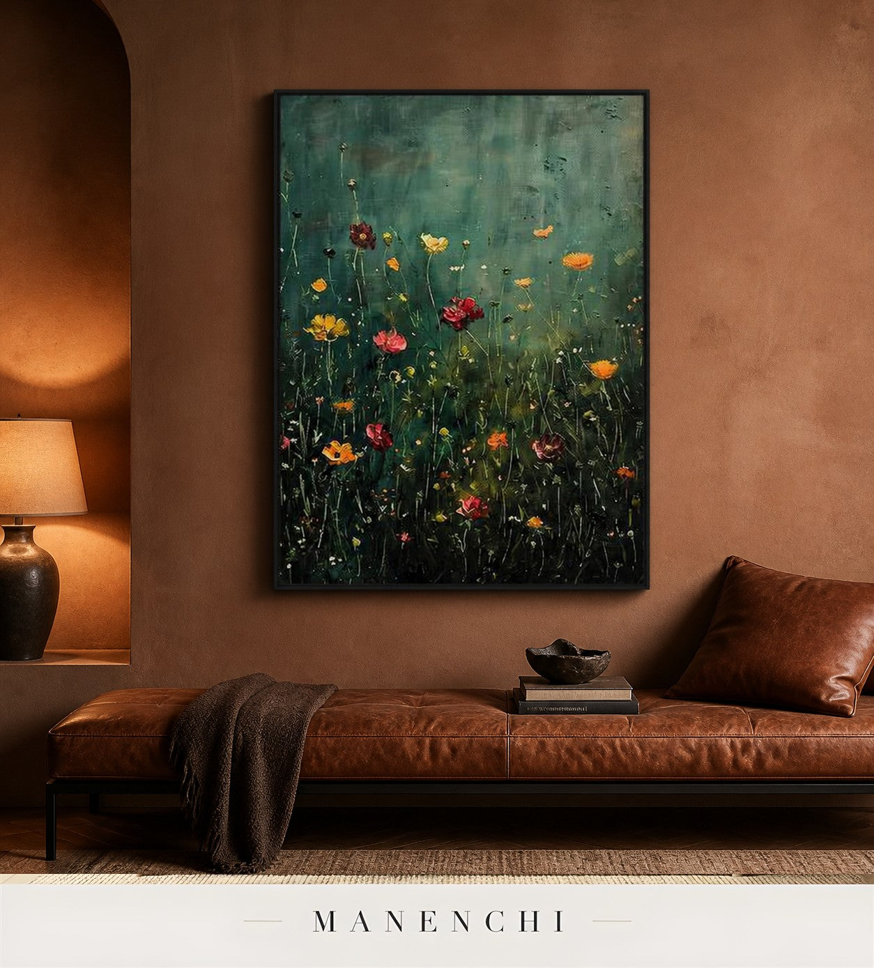 Raised Hue | Floral Wall Art - original hand-painted painting by Manenchi, styled in a room setting