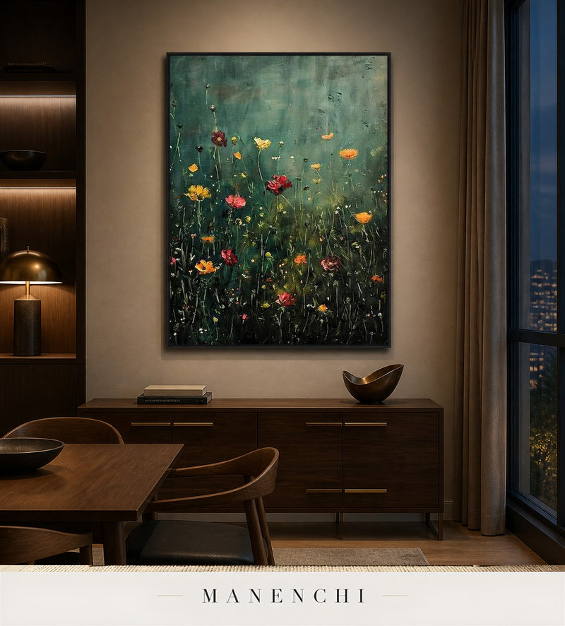 Raised Hue | Floral Wall Art - original hand-painted painting by Manenchi, styled in a room setting