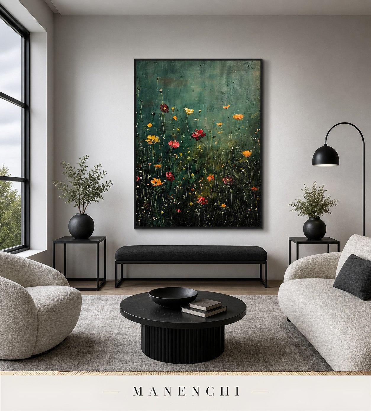 Raised Hue | Floral Wall Art - original hand-painted painting by Manenchi, styled in a room setting