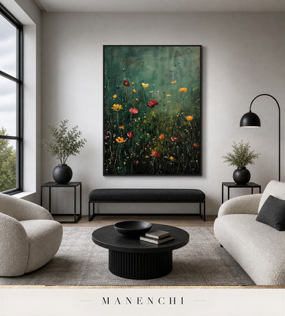 Raised Hue | Floral Wall Art - original hand-painted painting by Manenchi, styled in a room setting