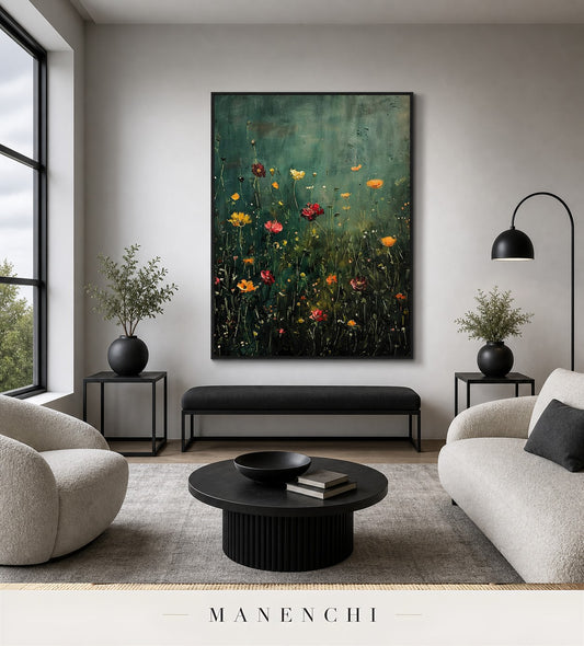 Raised Hue | Floral Wall Art - original hand-painted painting by Manenchi, styled in a room setting