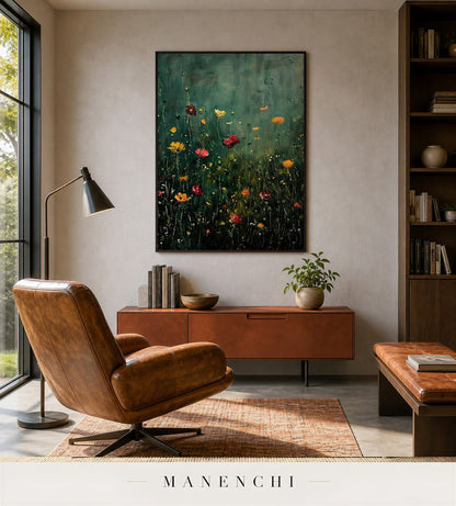 Raised Hue | Floral Wall Art - original hand-painted painting by Manenchi, styled in a room setting