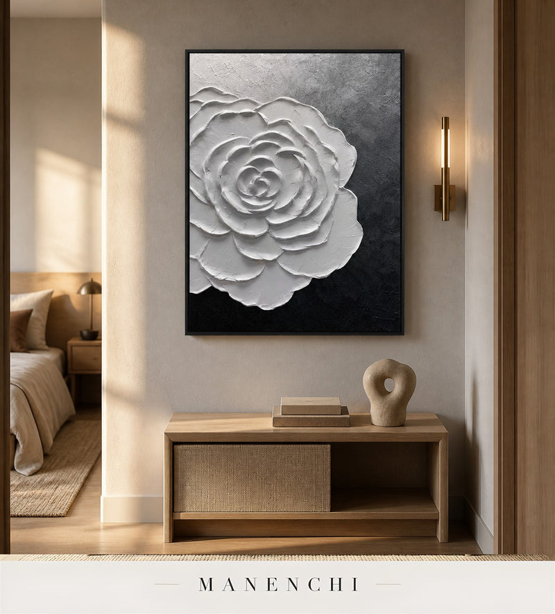 Tactile Bloom | Floral Wall Art - original hand-painted painting by Manenchi, styled in a room setting