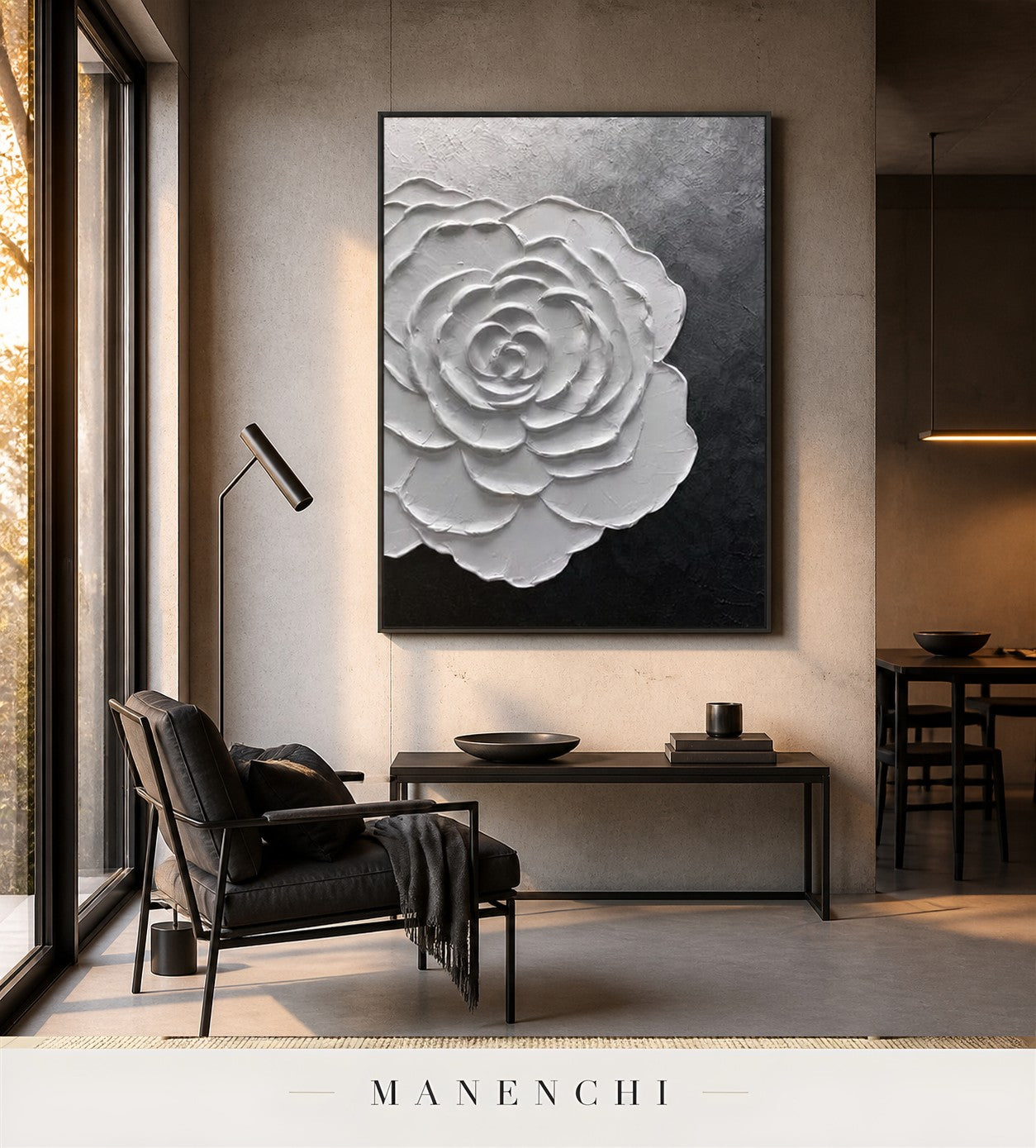 Tactile Bloom | Floral Wall Art - original hand-painted painting by Manenchi, styled in a room setting