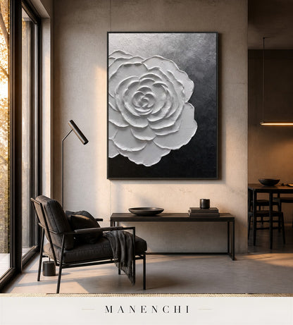 Tactile Bloom | Floral Wall Art - original hand-painted painting by Manenchi, styled in a room setting