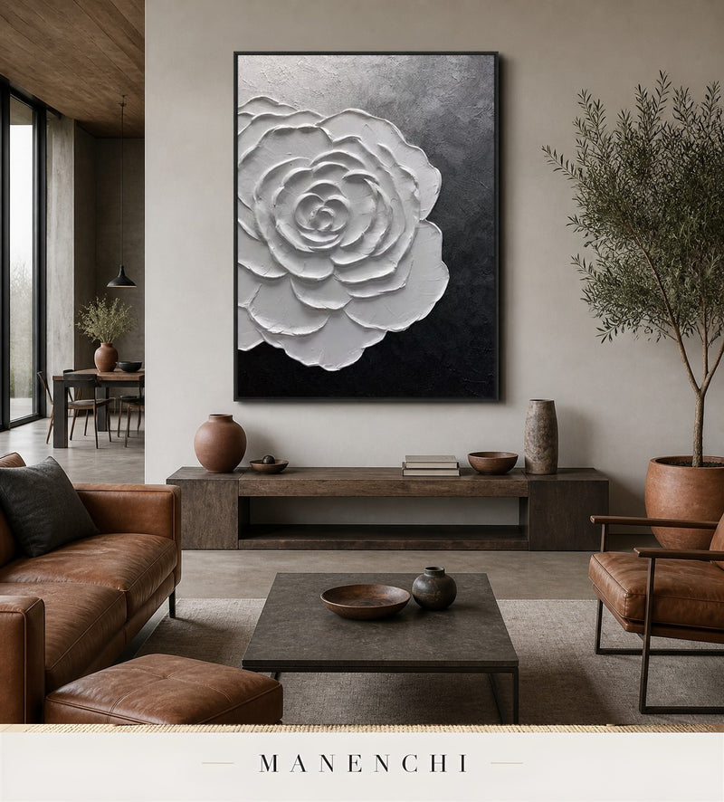 Tactile Bloom | Floral Wall Art - original hand-painted painting by Manenchi, styled in a room setting