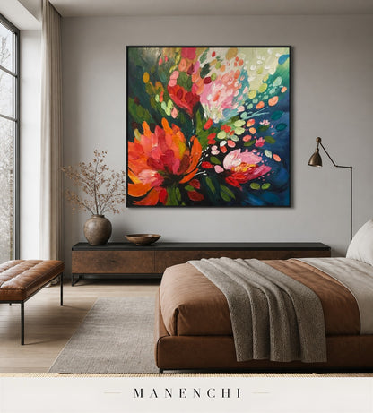Modeled Blossom | Floral Wall Art - original hand-painted painting by Manenchi, styled in a room setting