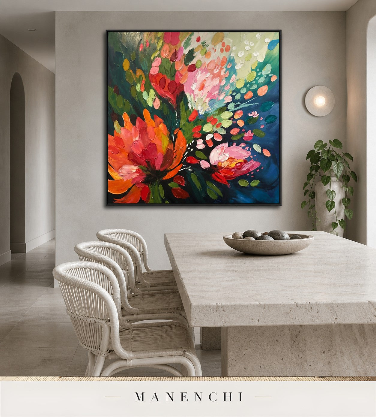 Modeled Blossom | Floral Wall Art - original hand-painted painting by Manenchi, styled in a room setting