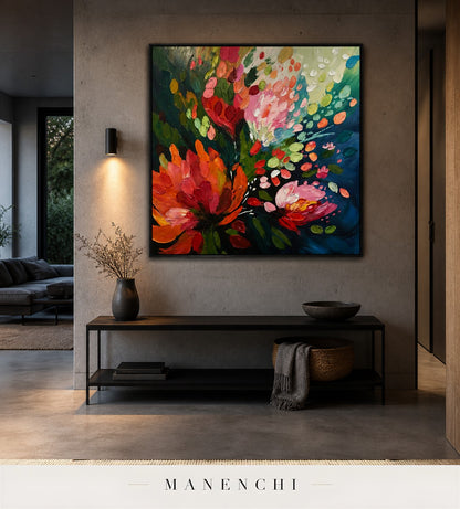 Modeled Blossom | Floral Wall Art - original hand-painted painting by Manenchi, styled in a room setting