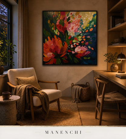 Modeled Blossom | Floral Wall Art - original hand-painted painting by Manenchi, styled in a room setting
