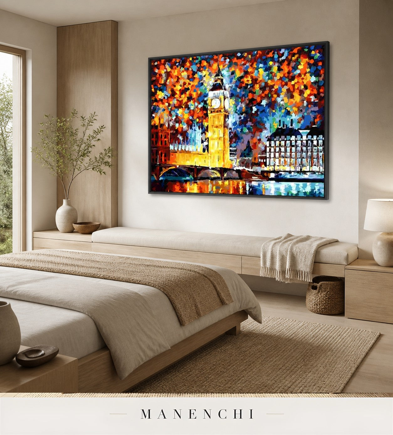Crimson Zenith | Contemporary Wall Art - original hand-painted painting by Manenchi, styled in a room setting