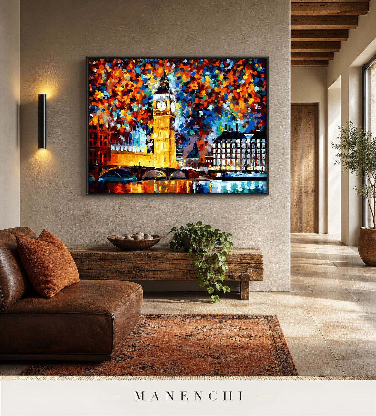 Crimson Zenith | Contemporary Wall Art - original hand-painted painting by Manenchi, styled in a room setting